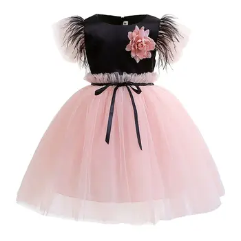  Mergina Dress 2023 Vasaros Mergaičių Suknelės Vaikams, Kūdikių Plunksnų Rankovės Gėlių Suknelė Reljefiniai Gazas Princesė Sijonas, Suknelė Princesė Vestido