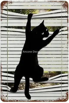  Nostalgiškas alavo ženklas, juoda katė, laipiojimo lango, virtuvė ir vonios kambarys, namo sienos meno apdailos lenta-dovanų