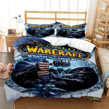  World of Warcraft 3D Patalynės Komplektas Juoda Antklode Antklodė Padengti Nustatyti Šalikas Padengti Užvalkalas Karalius ir Karalienė Dydžio Antklodė Padengti
